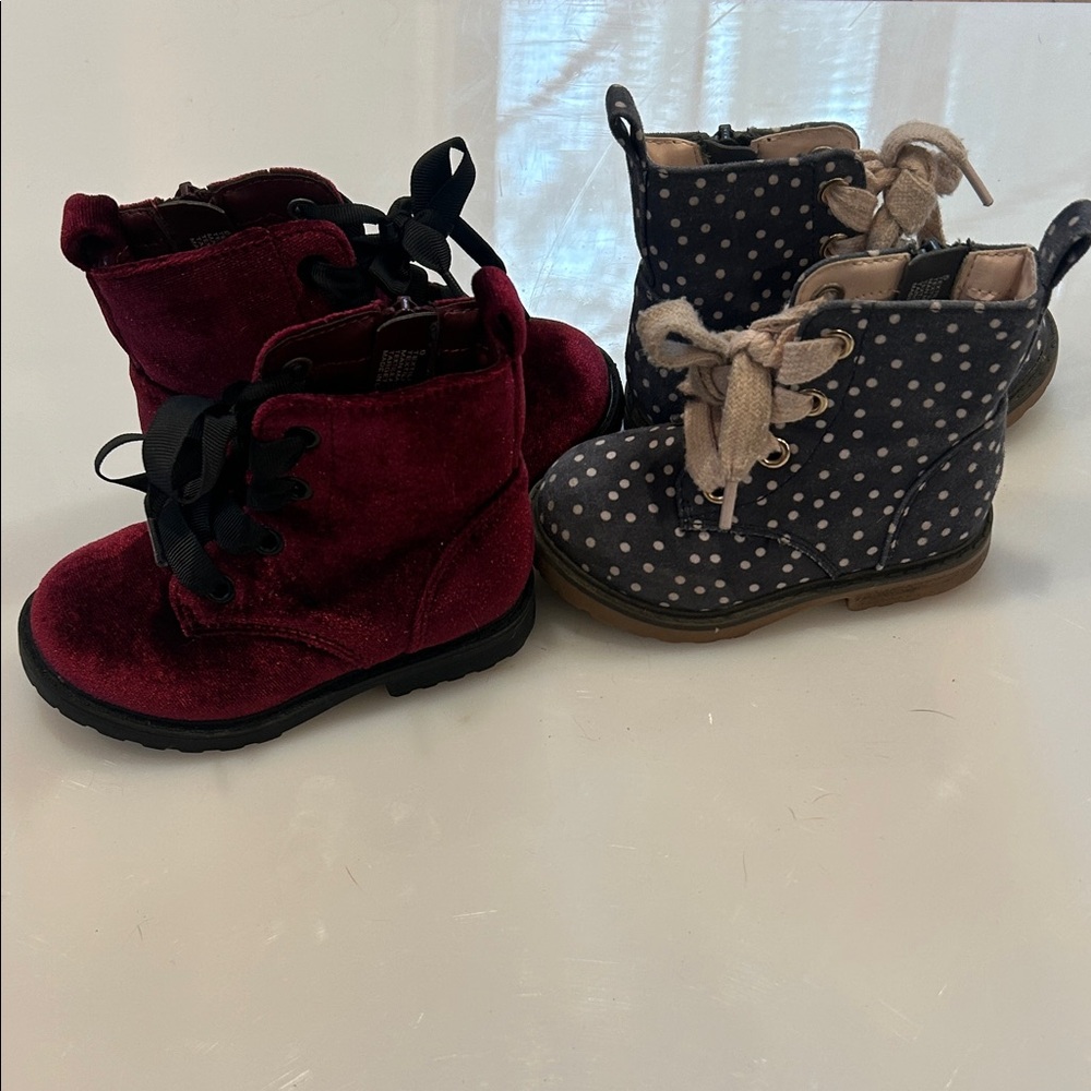 Cat & Jack Kids Boots - Burgundy and Gray Polka Dot